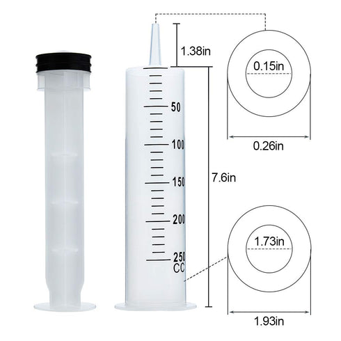 2 Pack 250ml Syringes with 55.1” Tube & 14G 1.5” Needle, Sterile Individually Packaged for Labs, Measuring