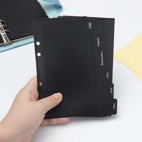 Black A6 Cash Envelopes, 12pcs Zippless Budget Binder Pocket with Index Divider and 2pcs Tabs Stickers for Cash Stuffing
