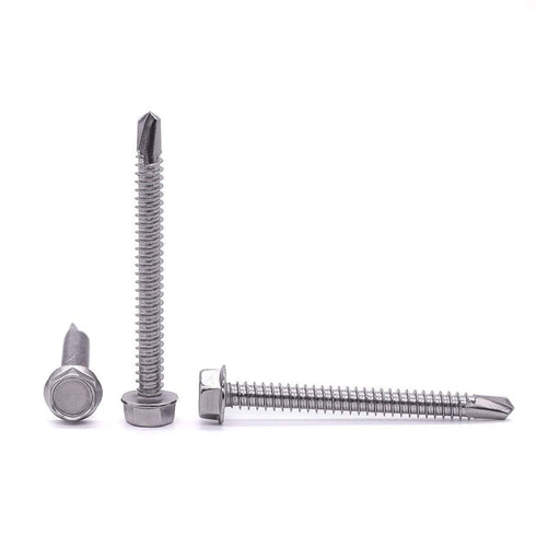 #14 x 2-1/2" Hex Washer Head Self Drilling Screws, 410 Stainless Steel Self Tapping Tek Screws, 50 PCS