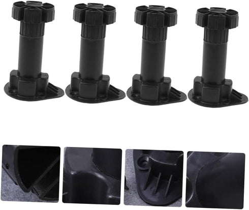 4pcs Adjustable Furniture Support Legs Black Plastic Sofa Cabinet Feet Height Extendable Sofa Legs for Table Tv Stand