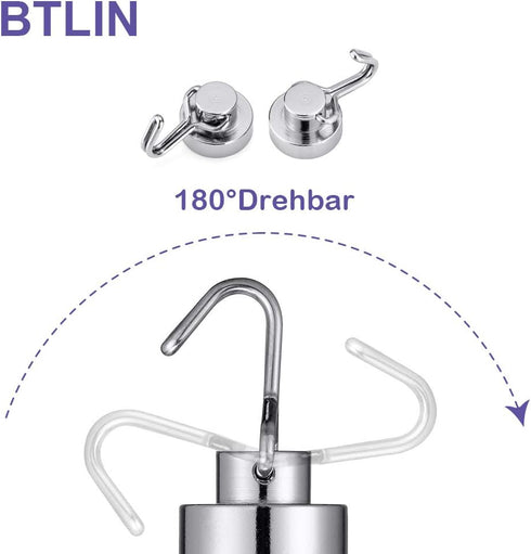 BTLIN Mini Magnetic Hooks, Heavy Duty Small Metal Hanging Hook with Strong Neodymium Magnet, 12 Pack, Max Load 18 lbs