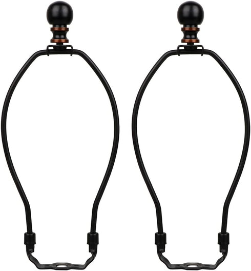 8 Inch Lamp Harp, 2 Set Black Lamp Shade Holder with Finial, DIY Detachable Replacement Adapter for Table & Floor Lamps