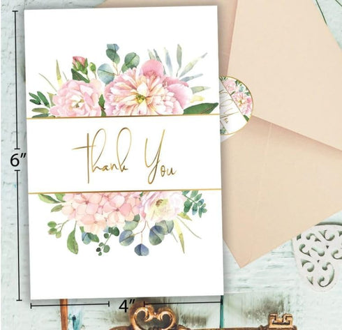 WHOLISTIC JOY 48 Set Thank You Cards Bulk with Envelopes & Stickers Eucalyptus Greenery, Gold Foil, Blank Inside