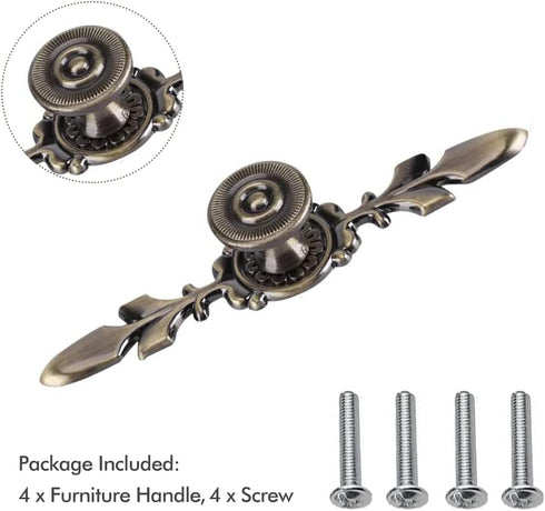 Vintage Style Zinc Alloy Door Knob Pull Handle with Screw, 4-Pack for Drawer Cabinet (Bronze)