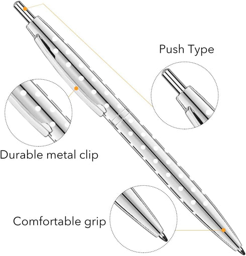 Unibene 6 Pack Cute Dot & Silver Click Ballpoint Pens - 1.0mm Medium Point Black Ink with 6 Stainless Steel Refills for