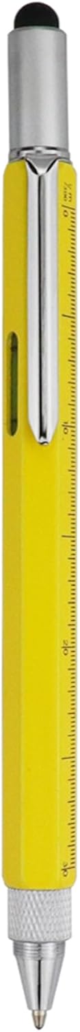 HeTaoCat Gifts Multi Tech Tool, 6 in 1 Stylus Pen with Screwdriver, Ruler, Levelgauge, Ballpoint Black Ink (Yellow)