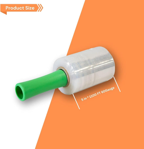 Noahs' Ark Warehouse 5" x 1100 FT 60 Gauge Industrial Strength Mini Hand Stretch Wrap Film Clear Plastic Roll with