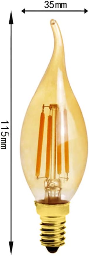 6-Pack E14 4W C35 Dimmable Bulb, 2200K 400LM Bulb, C35 40 110V LED Filament Warm White Edison Candle Flame Shape Bent