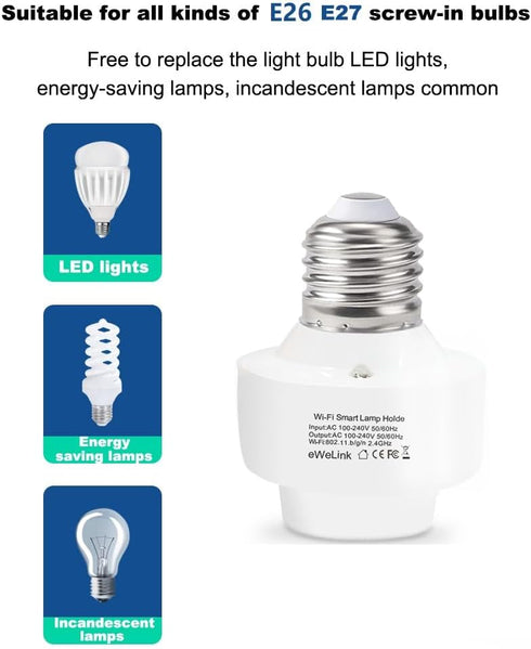 Bulb E26 E27 Bulb 2.4G QIACHIP Smart WiFi Socket Light Adapter,Wireless Smart Remote Control Lamp Base Holder,eWeLink