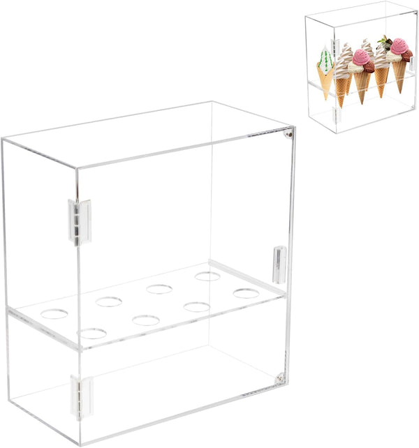KVMORZE 8 Holes Ice Cream Cone Holder Stand, Acrylic Cabinet With Handle, Transparent