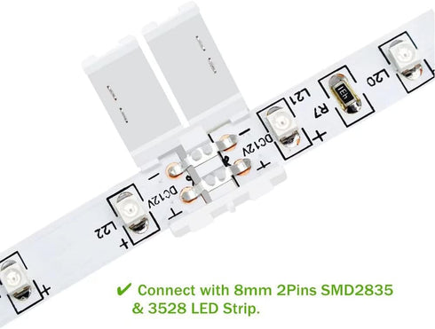 LightingWill 10pcs Pack Strip to Strip Solderless Snap Down 2Pin LED Strip Connector for 8mm Wide