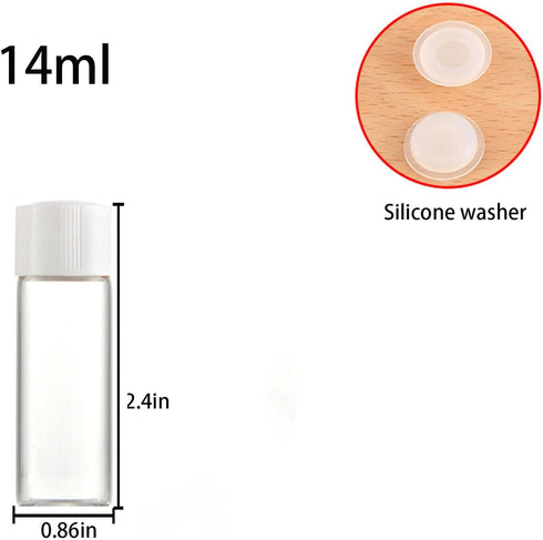 14ml Clear Glass Vial, 20pcs with White Screw Cap and Inner Plug, Leak-Proof Sealed Sample Vials