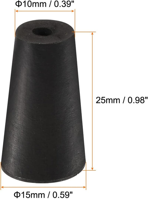MECCANIXITY Rubber Tapered Plug 10mm to 15mm with Hole Test Tubes Bungs Stopper Black for Lab Home 20 Pieces