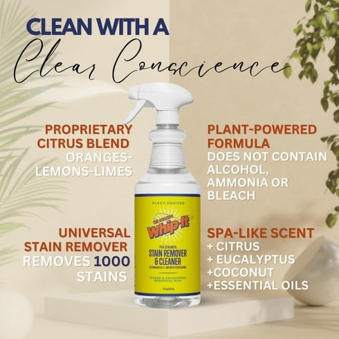 500 32 OZ Whip It Cleaner, Multi Purpose Stain Remover Professional Strength Spray, Plant Based Enzyme Cleaner