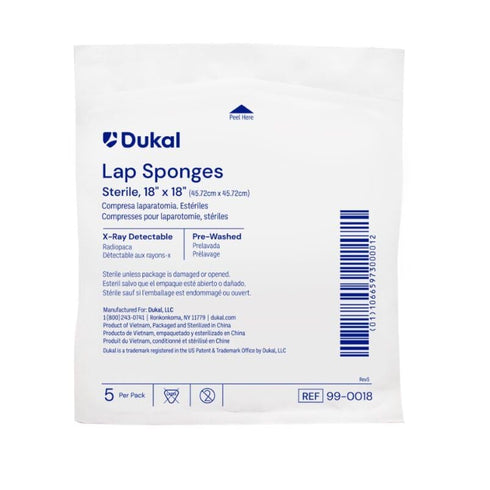 99-0018-PK 18" 18" (Pack 5) Dukal Laparotomy Sponge, Sterile, Pre-Treated, CSR Wrap, W x L