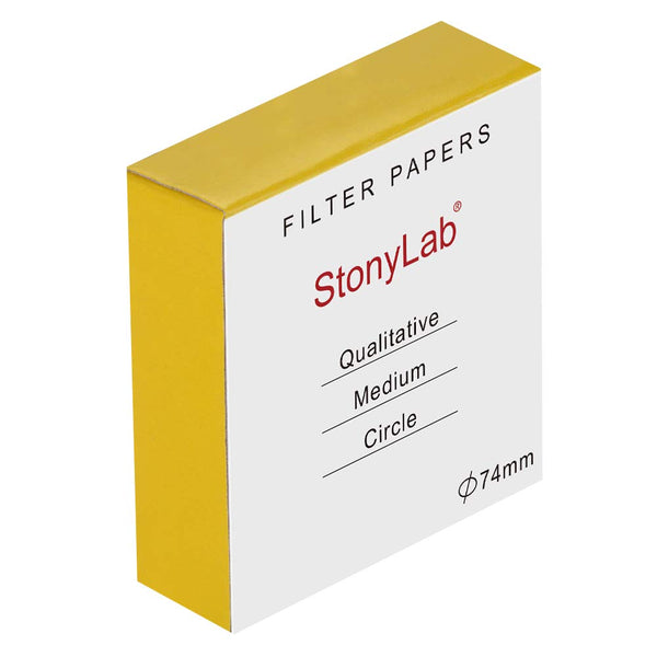StonyLab Qualitative Filter Paper Circles, 74mm Diameter Cellulose Filter Paper, Pack of 100 with 20 Micron Retention