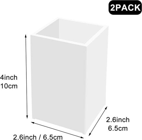 White Acrylic Pencil Pen Holder Cup 2 Pack, Modern Desk Accessories for Makeup Brush Storage, 2.6x2.6x4 inches