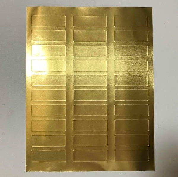 M01200 30pc Gold Foil Adhesive Labels Printable 1 Sheet 3/4" x 2