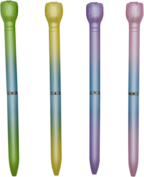 Maydahui 12 PCS Colorful Rose Ballpoint Pens - Retractable Flower Pens with Black Ink for School & Office