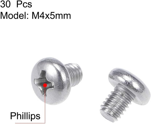 uxcell M4x5mm Machine Screws Pan Phillips Cross Head Screw 304 Stainless Steel Fasteners 30Pcs