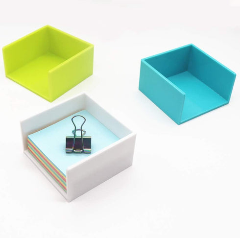 White Memo Holder, 3 x 3 PS Notepad Organizer, Sticky Notes Cube Holder for Home and Office