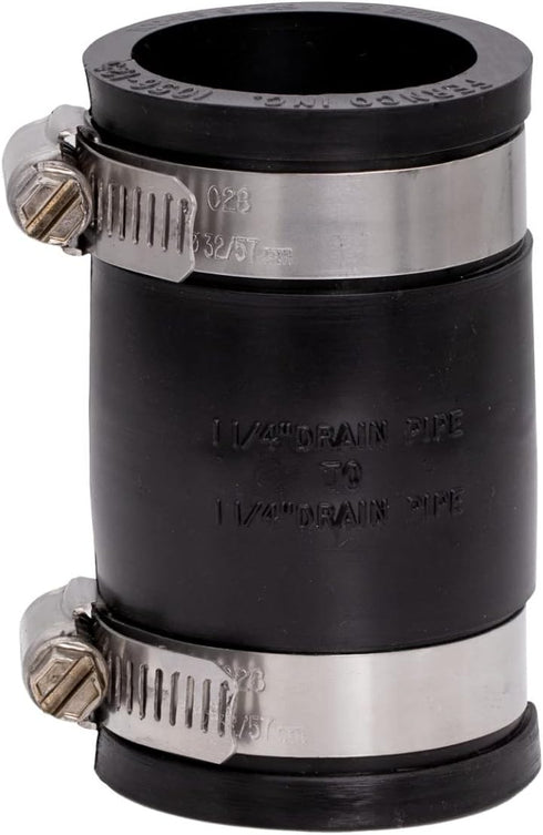 Fernco 1056-125 1-1/4-in. Flexible PVC Pipe Coupling for Cast Iron and Plastic Plumbing Connections, 2-Pack by Fernco