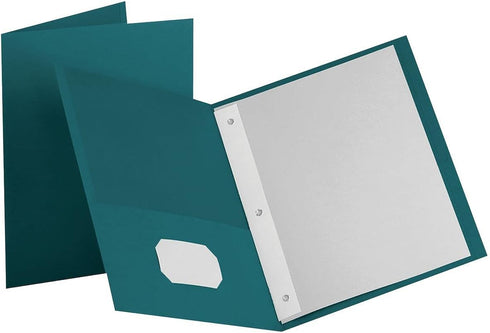 Oxford Two-Pocket Portfolios w/3-Tang Fasteners, Teal, Letter Size, 25 per Box, (57755EE) by Oxford
