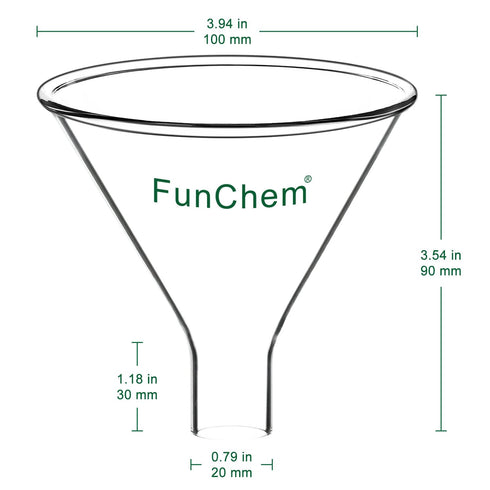 Glass Powder Funnel, Short Stem Funnel with Heavy Wall Borosilicate Glass and a Top Diameter of 100 mm