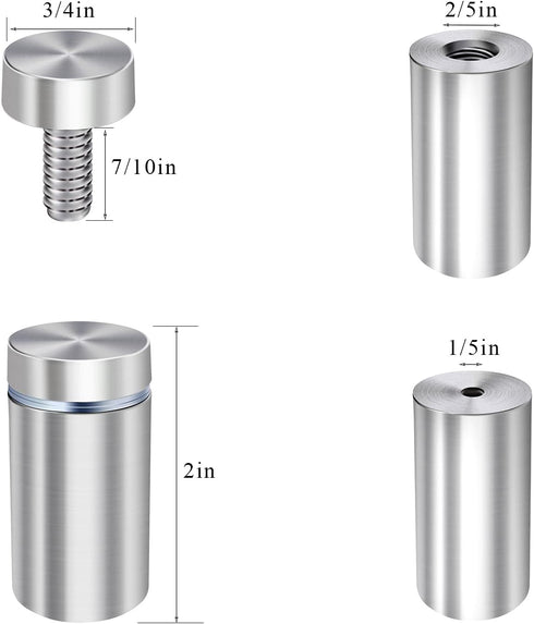 Osring 3/4 x 2 Inch Sign Standoff Screw Hardware, Stainless Steel Standoffs for Wall Mounting Acrylic Board