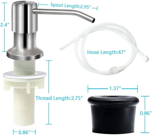 Soap Dispenser for Kitchen Sink - Brushed Nickel Countertop Pump with 47" Silicone Extension Tube for Easy Refills