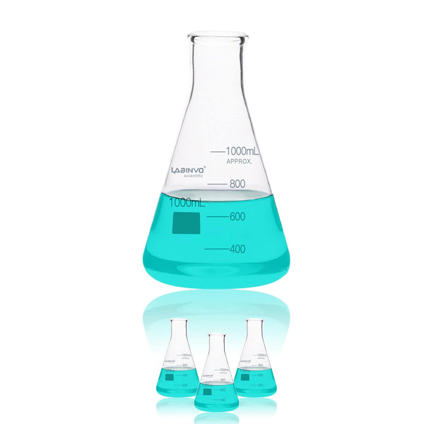 1000ML Glass Erlenmeyer Flask Set, 3pcs Narrow Mouth Graduated Conical Flask with Marking Spot, Borosilicate Glass