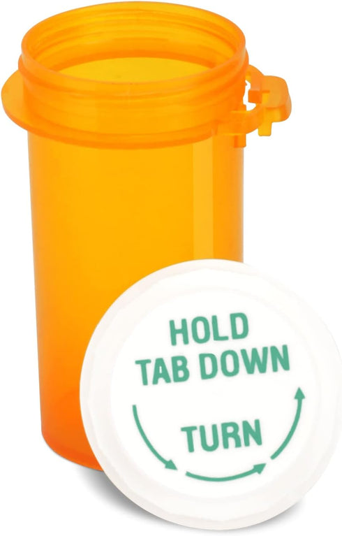 Prescription Reversible Thumb Tab Vials, Medicine Container with Reversible Cap, Pill Bottle (16 Dram, 12pcs)