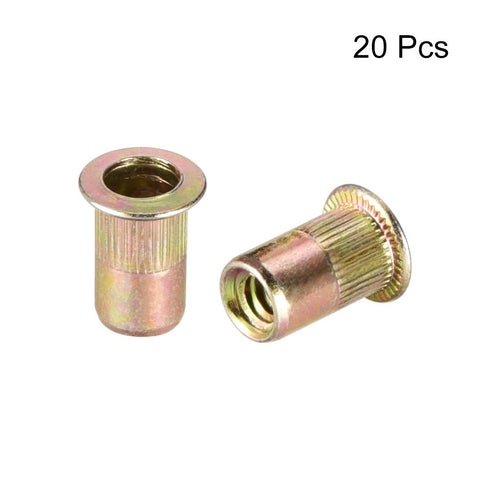 uxcell 10#-24 Carbon Steel Rivet Nuts, Flat Head Insert, 20 Pcs