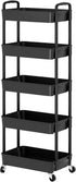 Sywhitta 5-Tier Plastic Rolling Utility Cart with Handle, Multi-Functional Storage Trolley for Office, Living Room,