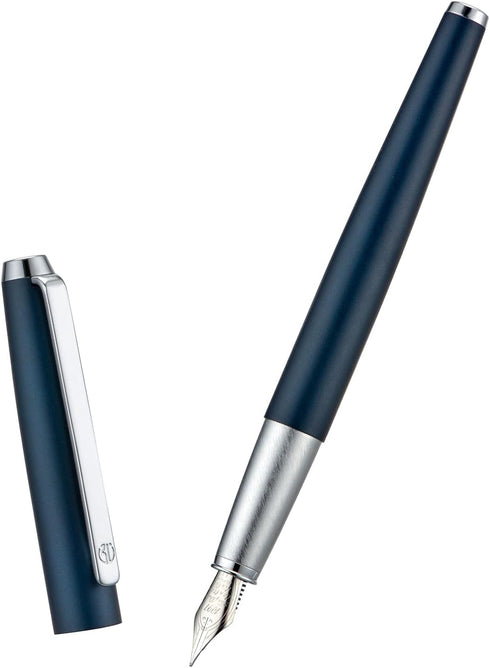 HongDian 525 Dark Blue Fountain Pen, Extra Fine Nib Classic Pen with Metal Case and Refillable Converter