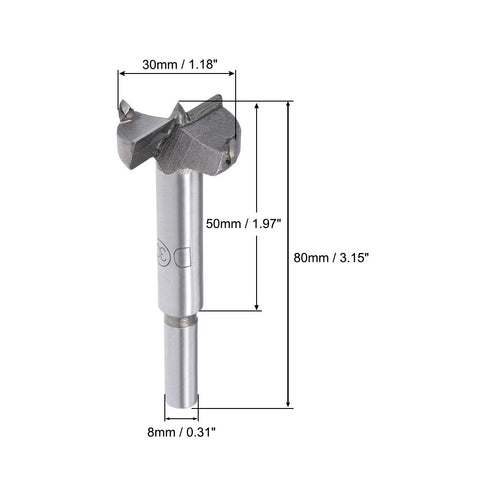uxcell Forstner Drill Bits 30mm, Tungsten Carbide Wood Hole Saw Auger Opener for Woodworking with 8mm Round Shank