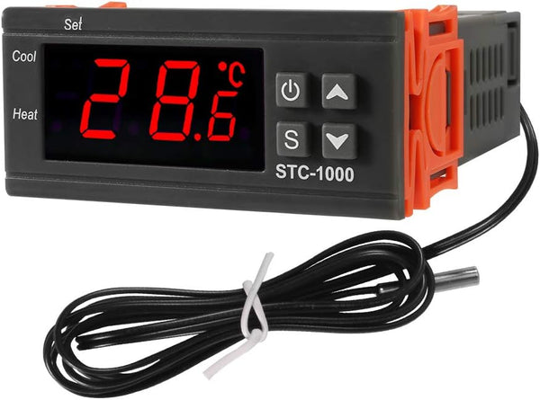 Digital LCD Temperature Controller 10A DC 24V Thermostat STC-1000 with 1m NTC Sensor, Heater Cooler Regulator