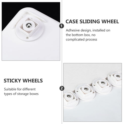 8pcs Set Cabilock Adhesive Storage Box Sliding Wheels White Steel Ball Bearing Casters for Furniture Cart Trash Bin