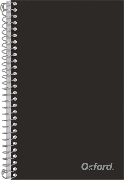 Oxford Poly Spiral Notebook, 2-Subject for School, College Ruled Paper, 100 Sheets, 6 x 9.5 Inches, 2 Double Pocket Dividers, Black Cover (1002544)