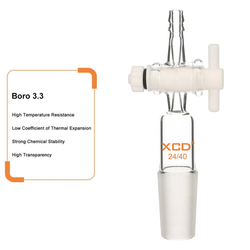 Vacuum Flow Control Adapter, Lab Glass Adapter with PTFE Stopcock, 24/40 Joint for Lab Supply