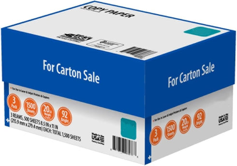 Generic 8.5" 11", 92 20 lb., 1,500 3 Copy Paper, x Bright, White, Sheets, Ream Case
