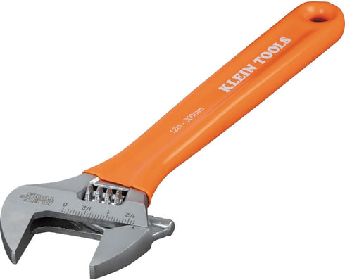 O50712 12-Inch Klein Tools Adjustable Wrench, Extra-Capacity Jaw, Forged Heat-Treated Alloy Steel, SAE, Metric Scales
