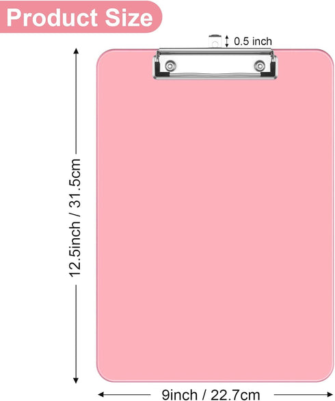 Rimilak Plastic Clipboards Set of 6, Translucent Clip Board with Low Profile Metal Clip, 12.5 x 9 Inch Letter Size | Office Supply | back to school, Pink by Rimilak