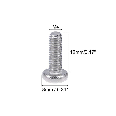 uxcell M4x12mm Machine Screws Pan Phillips Cross Head Screw, 304 Stainless Steel Fasteners Bolts, 60Pcs