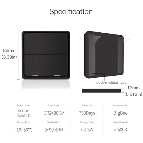 ZigBee Wireless Remote Control Smart Switch Wall Panel Transmitter, Requires MoesGo Zigbee Hub for Smart Home