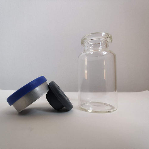 LabZhang 100pcs 10ml Clear Glass Headspace Vials with Plastic-Aluminum Flip Off Caps and Rubber Stoppers