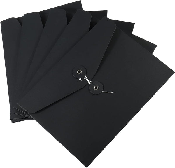 YOKIVE 10 Pack String Envelope File Folder, String Tie Closure Paper Pocket Folders for Office, Black, A5