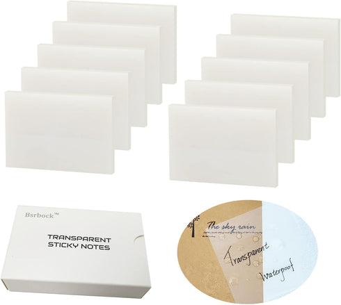 Transparent Sticky Notes, 500 Sheets, 1.5 x 2 in, Clear Self-Stick Note Pads, 10 Packs