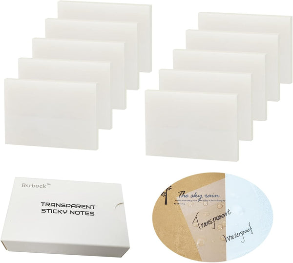 Transparent Sticky Notes, 500 Sheets, 1.5 x 2 in, Clear Self-Stick Note Pads, 10 Packs