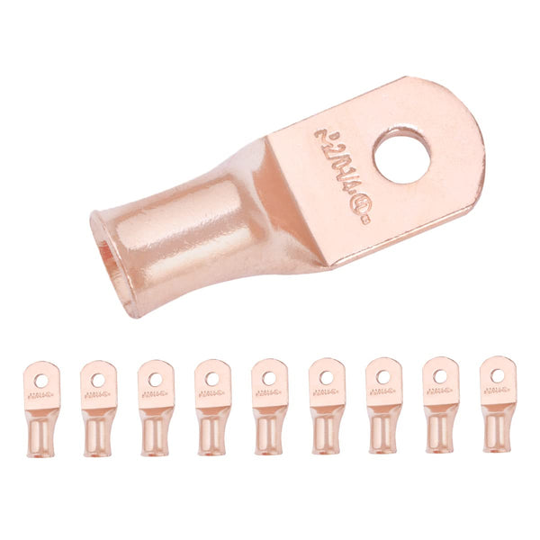 SELTERM 10pcs 2/0 AWG Battery Lugs, Heavy Duty Wire Lugs, Ring Terminals, UL Bare Copper Eyelets Connectors